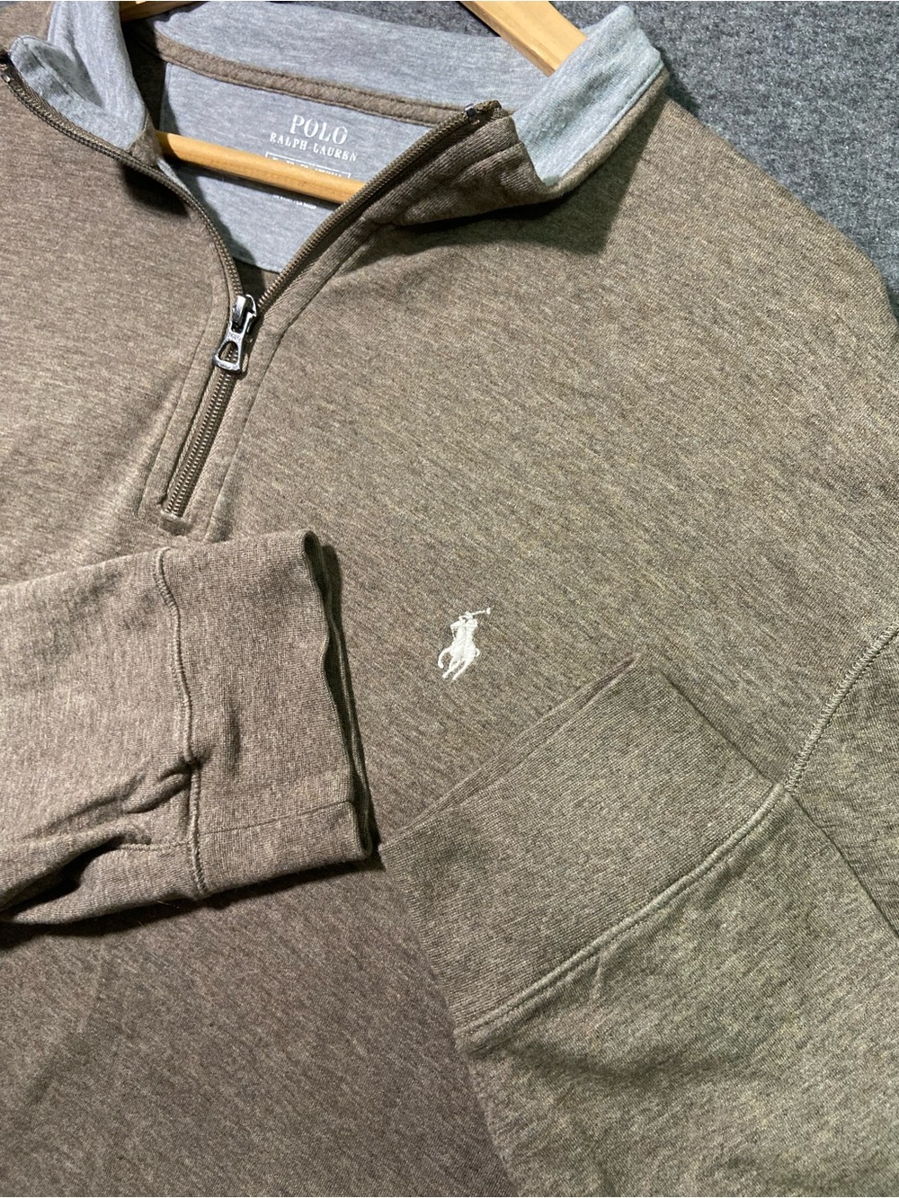 Polo Ralph Lauren Mens XL Quarter Zip Pullover Sweatshirt Brown Heather Pony